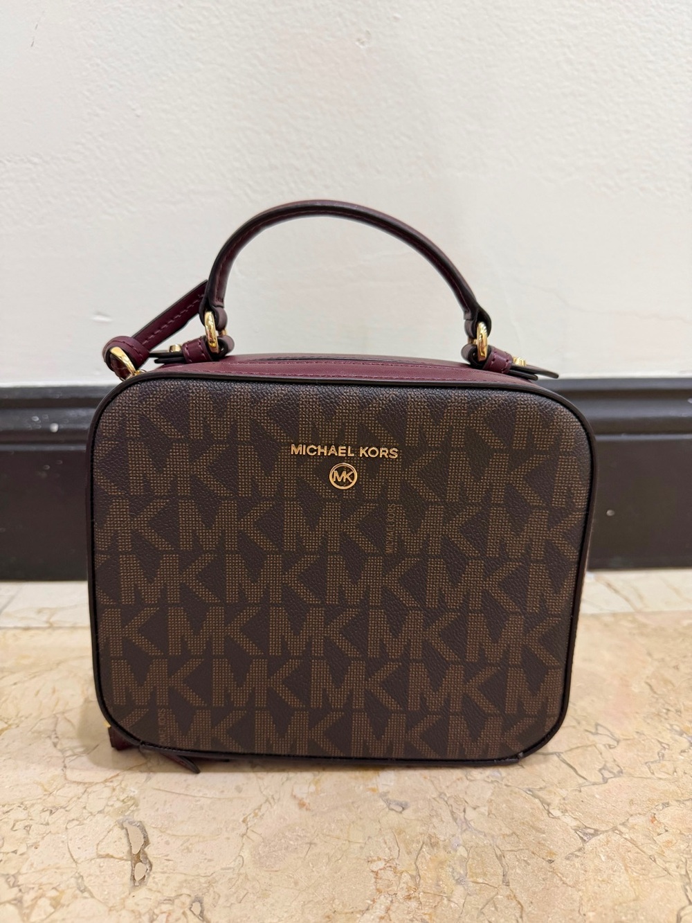Michael Kors Brown & Burgundy Signature Cosmetic Case